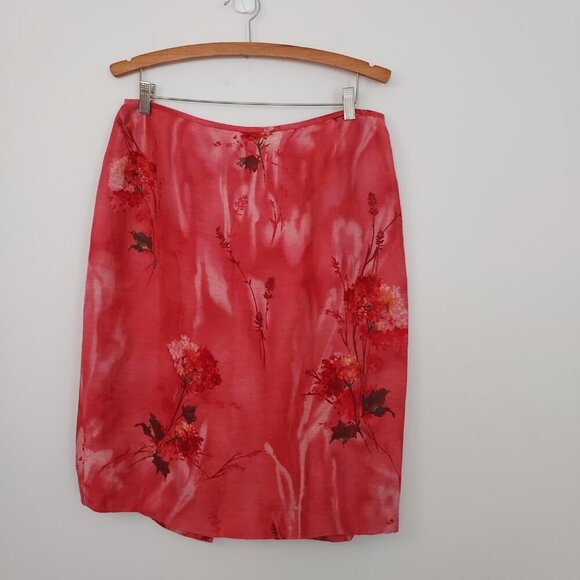 Lafayette 148 Linen/Silk Floral Pink Pencil Skirt Size 14 - Picture 10 of 10